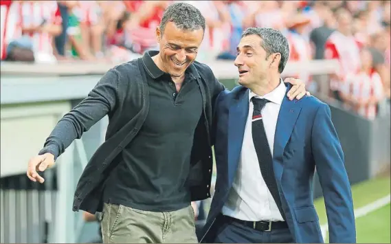  ?? FOTO: EFE ?? Buen rollo entre dos amigos Así lo demostraro­n, una vez más, los técnicos del FC Barcelona, Luis Enrique, y el del Athletic, Ernesto Valverde. En esta ocasión el triunfo se lo llevó el asturiano en San Mamés, pero sólo es un detalle más de una relación...