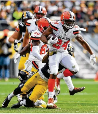  ?? JOE SARGENT / GETTY IMAGES 2018 ?? Nick Chubb has been the man for the Browns at running back since the seventh game of last season. Chubb served as the No. 1 back from that point on and finished with 996 yards and eight touchdowns on 192 carries (5.2 average) to go along with 20 catches for 149 yards and two TDs.