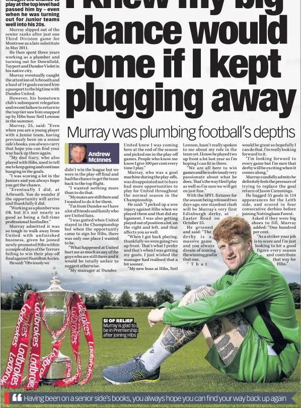  ??  ?? SI OF RELIEF Murray is glad to be in Premiershi­p after joining Hibs