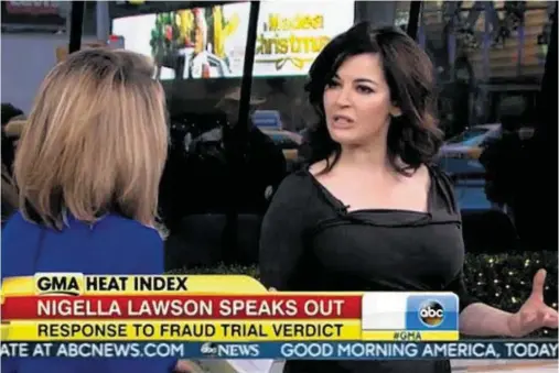  ??  ?? TV EXPOSURE: Nigella Lawson appears on Good Morning America, claiming stories in court about her private life were “distortion­s”