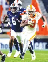  ?? TENNESSEE ATHLETICS PHOTO BY ANDREW FERGUSON ?? Tennessee sophomore running back Eric Gray had 22 carries for 173 yards and a touchdown Saturday night in the Vols’ 30-17 loss at Auburn.