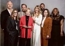  ?? ?? Willy Sanjuan/Associated Press From left, Abe Sylvia, Executive producer Katie O’Connell, Josh Lucas, Carol Burnett, Laura Dern, Ricky Martin, Jayme Lemons and Amber Chardae Robinson pose for a portrait to promote the Apple TV+ television miniseries “Palm Royale.”