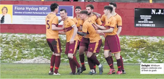  ?? ?? Delight Whitburn players celebrate one of their six goals