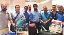  ??  ?? Crew members of MV Topman after reaching Mumbai airport in India yesterday.