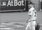  ??  ?? Houston Astros' Justin Verlander leaves the game during the seventh inning of Game 2 of the World Series against the Washington Nationals on Oct. 23 in Houston. Verlander is 0-5 in World Series starts but will get a chance to close out the Nationals in Game 6 on Tuesday night. [AP PHOTO/ERIC GAY]