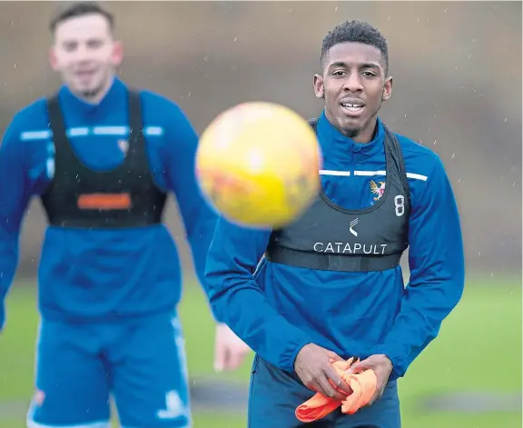  ?? Picture: Perthshire Picture Agency. ?? Isaiah Jones at training yesterday as Saints got ready for the visit to Aberdeen.