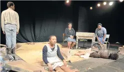  ?? Picture: LEBOGANG TLOU ?? STANDING OVATION: Award-winning director Thembela Madliki’s latest play, ‘Bayephi!’, features, from left, Eric Mwenda Gitonga, Nandipha Mlati, Nompumelel­o Kubheka, Siyabulela Javu and Eretha Fillis