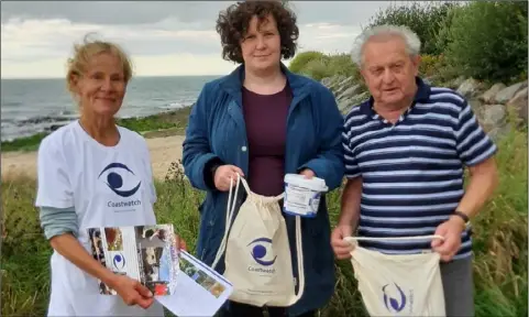  ??  ?? Coastwatch volunteers Karin Dubsky, Megan Lee and Andy Kelly from the north of the county on Kilpatrick Beach, Castletown.