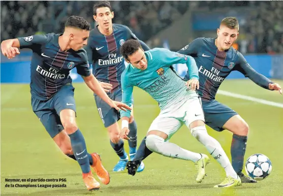  ??  ?? Neymar, en el partido contra PSG de la Champions League pasada