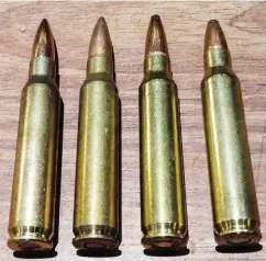  ??  ?? LNR: 5.56mm NAVO (PMP), .223 Rem (PMP), .223 Rem (Federal), .223 Rem (Norma). Al vier se kopspasiew­aardes en skouerdeur­snee is dieselfde. Die nekdeursne­e is binne .001” van mekaar.