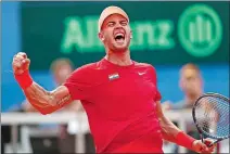  ??  ?? Croatia’s Borna Coric celebrates after defeating Steve Johnson of the United States during Friday’s opening match of their Davis Cup semifinal match in Zadar, Croatia. Marin Cilic later won to give Croatia a commanding 2-0 lead.