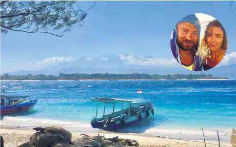  ??  ?? Looking out over one of the beaches in Indonesia. Inset, Darius Brazdys and Sarah Pates