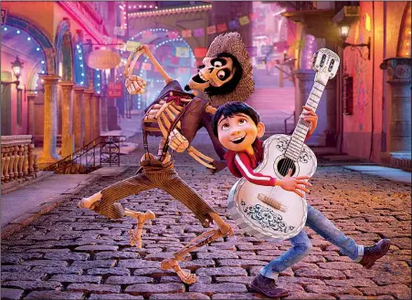  ?? Coco. ?? Aspiring musician Miguel (voice of Anthony Gonzalez) teams up with the skeleton Hector (Gael Garcia Bernal) to sort out a family mystery in the Land of the Dead in Pixar’s