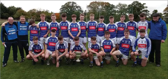  ??  ?? The ire g Greystones Minor footballer­s and their mentors after their dramatic victory against Baltinglas­s in Pearse’s Park, Arklow.