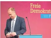  ?? FOTO: GAMBARINI/DPA ?? Joachim Stamp auf dem digitalen Landespart­eitag der FDP.