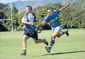  ??  ?? Tag team: Sonny McBride won’t be running from Sean Duseigneur in the Tag Rugby World Cup. The pair have been selected to play for the New Zealand Barbarians.