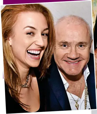  ??  ?? I know you said you’d paint me but... Damien Hirst daubs Sophie Cannell. Above: The couple in Las Vegas last year