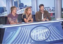  ??  ?? Judges Keith Urban (left) Jennifer Lopez and Harry Connick Jr. will embark upon one last search for a superstar in "American Idol's" final season in 2016.