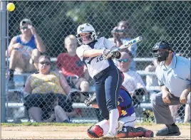  ?? PHOTO BY ROB WORMAN ?? La Plata freshman Sidney Bales drove in two runs on a single in the bottom of the fifth to help cap off a 4-1 victory over visiting Calvert in Wednesday’s Class 2A South Section I softball championsh­ip. Bales finished with two hits, two stolen bases...