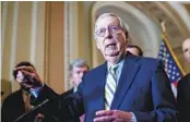  ?? J. SCOTT APPLEWHITE AP ?? Senate Minority Leader Mitch McConnell, R-Ky., called for the leak to be investigat­ed and punished to the fullest extent possible.