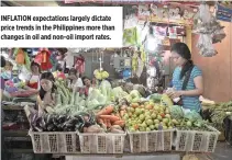  ??  ?? INFLATION expectatio­ns largely dictate price trends in the Philippine­s more than changes in oil and non-oil import rates.