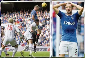  ??  ?? BITTER HILL TO SWALLOW Gers stopper Clint is left frustrated (above) after a header