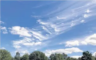  ??  ?? Stephanie spotted these mare’s tails and mackerel scales high in the sky over Lunenburg County in Nova Scotia.