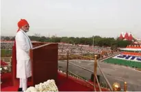  ?? - Reuters ?? ADDRESS TO NATION: Indian Prime Minister Narendra Modi addresses the nation during Independen­ce Day celebratio­ns at the historic Red Fort in Delhi, India, August 15, 2018.