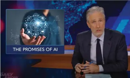  ?? Photograph: YouTube ?? Jon Stewart on AI: ‘So AI can cure diseases and solve climate change, but that’s not exactly what companies are going to be using it for, are they?’