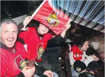  ?? JEAN LEVAC/OTTAWA CITIZEN ?? Stéphane Mazerall, left, and François Plourde at Canadian Tire Centre Friday night enjoying the playoff action between the Senators and the Canadiens from Montreal.