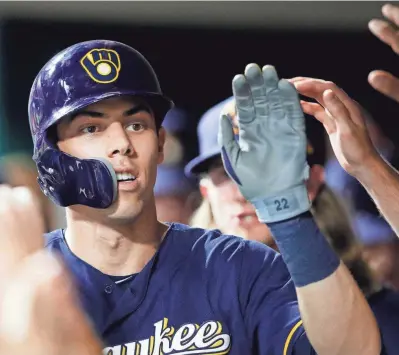  ?? GETTY IMAGES ?? Christian Yelich hit the all-star break with 31 home runs, five shy of his total for his 2018 season.