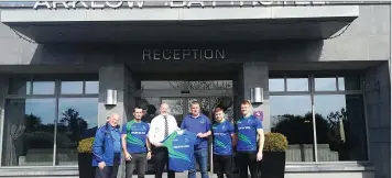  ??  ?? AGBs Chairman John Murphy, secretary Jimmy Dunne, senior captain Ciaran Hyland and Senior players Christophe­r O’Brien and Darragh Fitzgerald were presented with a new AGB training top by Dick Walsh, general manager of Arklow Bay Hotel during the championsh­ip.