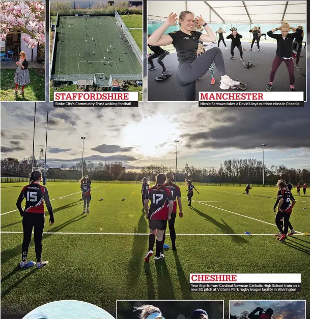  ??  ?? CHESHIRE
Year 8 girls from Cardinal Newman Catholic High School train on a new 3G pitch at Victoria Park rugby league facility in Warrington