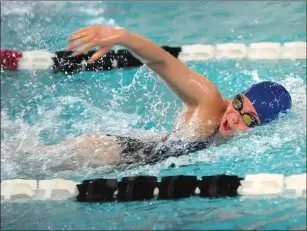  ?? File photo by Ernest A. Brown ?? Cumberland swimmer Caroline Shen came up .7 seconds short of a pair of first-place finishes at Saturday afternoon’s Division II swim meet at Roger Williams University.