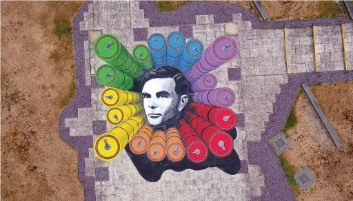  ?? Picture: GCHQ/PA Wire ?? The giant artwork of Alan Turing outside the headquarte­rs building was unveiled in June