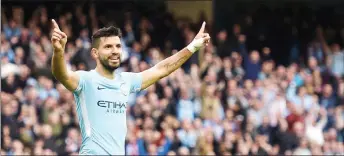  ??  ?? Manchester City’s Sergio Aguero reacts during a premier League match. — AFp file photo