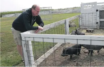  ??  ?? YFBC executive director Mark Wurtz next to the petting zoo, one of nine attraction­s at the operationa­l farm site that includes livestock.