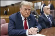  ?? JEENAH MOON — POOL PHOTO ?? Former President Donald Trump sits inside a Manhattan criminal court in New York, on Monday.