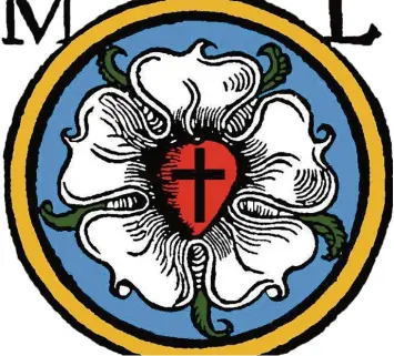  ?? Foto: Pixabay ?? Ein Zeichen der Liebe, des Trostes, der Freude. Das Wappen Martin Luthers. In der Lutherrose erstrahlt auf blauem Grund eine weiße Christrose, in der Mitte ein großes, rotes Herz, das von einem schwarzen Kreuz durchzogen wird.