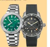  ?? ?? From left: Women’s 36.5mm Oris x Bracenet watch in stainless steel with a dial made from fishing nets ($2,600, at Feldmar Watch Co., Los Angeles); Bremont’s 40mm Supermarin­e Ocean ($4,000, at Feldmar).