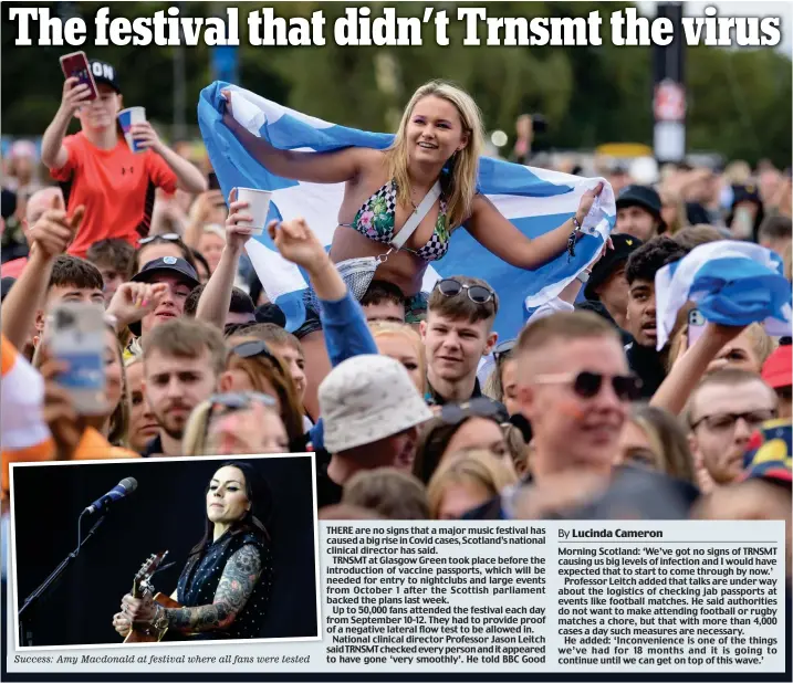  ?? ?? Success: Amy Macdonald at festival where all fans were tested