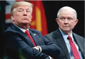  ?? | EVAN VUCCI/ AP ?? President Donald Trump sits with Attorney General Jeff Sessions in December during the FBI National Academy graduation ceremony in Quantico, Virginia.
