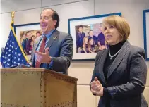  ?? EDDIE MOORE/JOURNAL ?? Gov. Michelle Lujan Grisham announces John D’Antonio as her choice to be state engineer in 2019. He plans to retire Dec. 31. “We’ve taken the agency as far as we can,” he said.