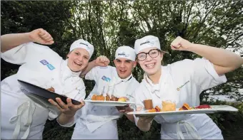  ?? Picture Sean Curtin ?? Jack Granville, McEgan College, with (left) Natalia Leane, from Killarney Community College, overall winner; and Isabelle Lynch from Mercy Mounthawk, Tralee, second place in the sixth Apprentice Chef Programme final sponsored by Flogas Ireland and...