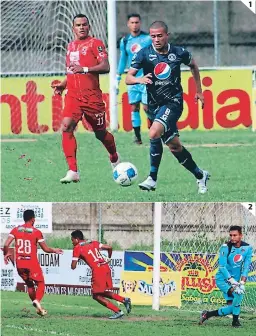  ??  ?? (1) Rony Martínez y Walter Martínez en Tocoa. (2) Christian Altamirano le hizo un doblete a Motagua pero el Aceitero no pudo ganar...