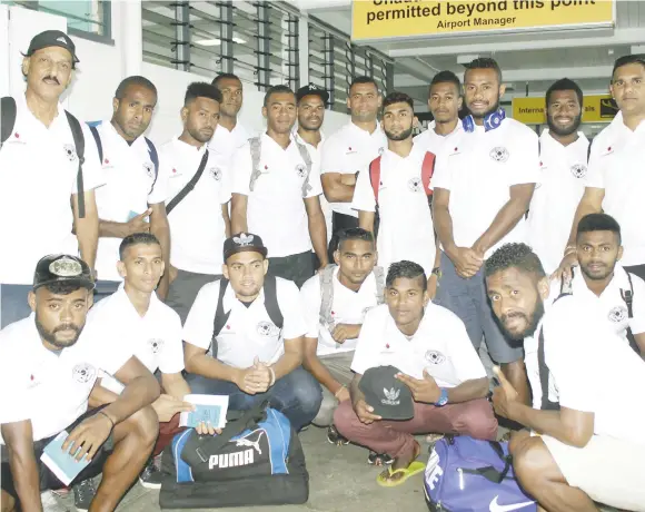  ?? Photo: Vilimoni Vaganalau ?? Suva football team at Nausori Internatio­nal Airport yesterday. They play their Champions League opener on Saturday.