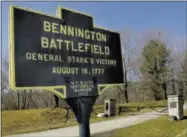  ?? FILE PHOTO ?? The sign for the Bennington Battlefiel­d, commemorat­ing General Stark’s victory in 1777.