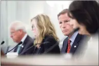 ?? Tom Brenner-Pool / Getty Images ?? Sen. Richard Blumenthal, D-Conn., looks on as Antigone Davis, of Facebook, testifies virtually during a Senate hearing on children’s online safety and mental health Thursday in Washington, D.C.
