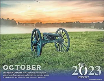  ?? Fort Oglethorpe ?? October photo: a cannon at Chickamaug­a Battlefiel­d, with a misty background.