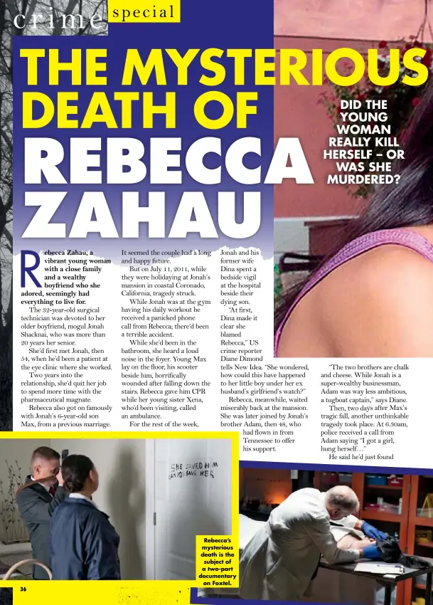  ??  ?? Rebecca’s mysterious death is the subject of a two-part documentar­y on Foxtel.